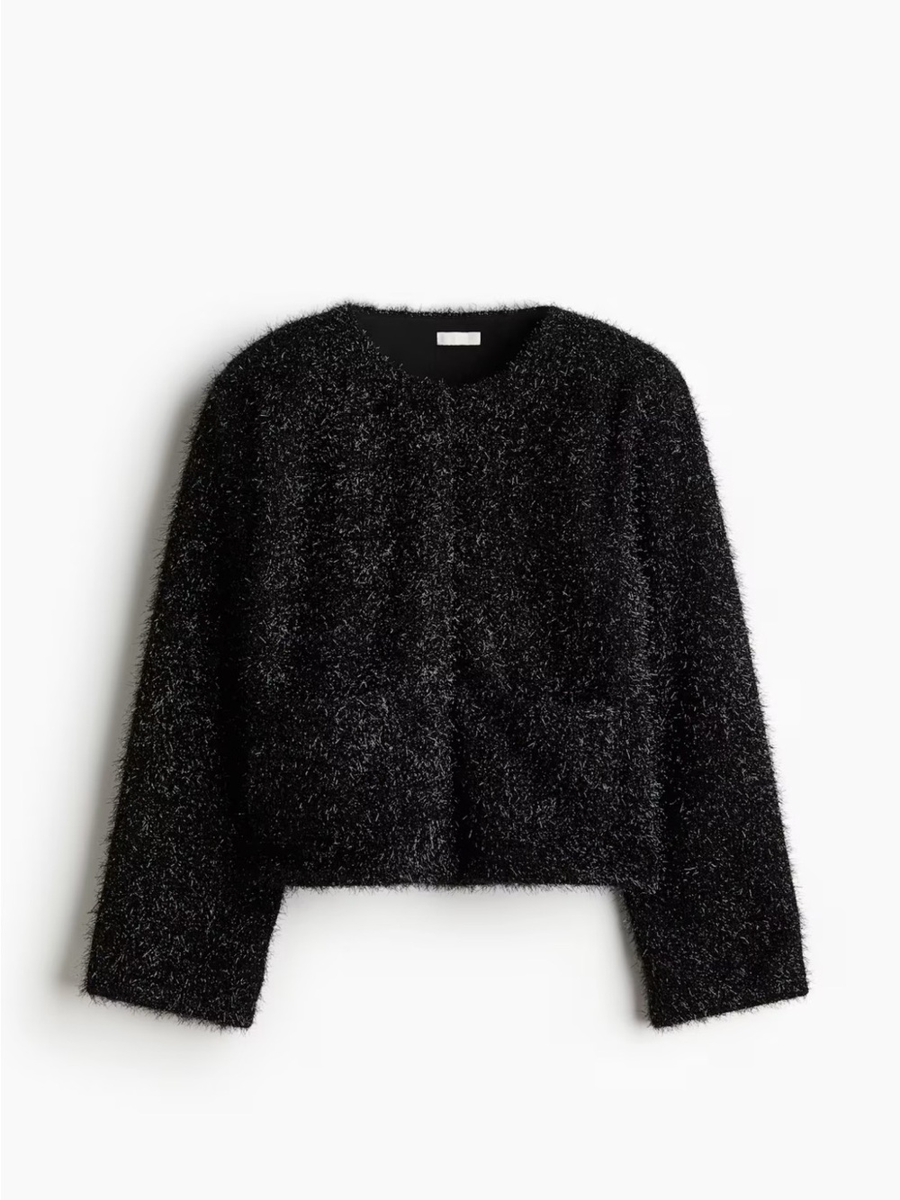 Black Fuzzy Crewneck Knit Jacket